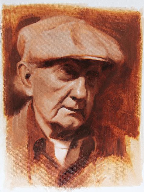 Monochromatic Image Monochrome Oil Painting Portrait, Monochrome Drawing Colour, Monochrome Portrait Painting, Monochrome Oil Painting, Monochromatic Watercolor, Hat Wall Art, Colourful Portrait, Monochromatic Portrait, Monochrome Portrait