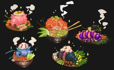 Magic Food Art, Fantasy Food Ideas, Fantasy Food Art, Bug Food, Dnd Food, Magic Food, Monster Food, Drawing Food, Campfire Stories