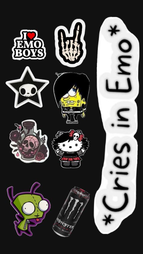 Emo Stickers, Clothes Patches, Stickers To Print, Hair Inspiration Short, Grunge Vibes, Scene Emo, Invader Zim, Emo Boys, Sticker Sheet