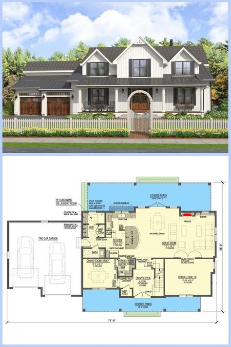 Master Floor Plan, Modern Farmhouse Flooring, Upstairs Master Suite, Farmhouse Floor Plans, Garage Floor Plans, Front Courtyard, European Home, Farmhouse Style House Plans, Contemporary Cottage