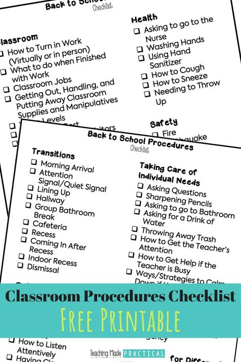 Free Classroom Procedures Checklist for Elementary Procedures Checklist, Classroom Checklist, School Procedures, Teaching Procedures, Classroom Routines And Procedures, Back To School Checklist, School Checklist, First Week Of School Ideas, Classroom Expectations