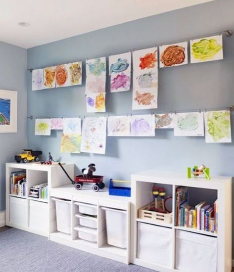 Getting it Done Organizing on Instagram: “Cute kids rooms with solutions that are simple & practical: cubes with books and bins for toys, drawers and artwork on display! 🎨” Kallax Kids Room, Ikea Kids Playroom, Ikea Organisation, Toy Room Ideas, Trofast Ikea, Playroom Makeover, Kids Playrooms, Kids Bedroom Organization, Ikea Kids