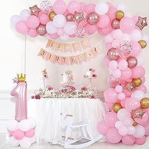 Pink Balloon Arch, 1st Birthday Balloons, Balloon Arch Kit, 1st Birthday Party Decorations, First Birthday Party Decorations, Gold Confetti Balloons, Rose Gold Confetti, Rose Gold Balloons, 1st Birthday Decorations