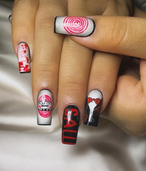 “I want to play a game 📼” Loving the Halloween/ horror nails! Here I did Saw 🔪🩸🧩🪚 Horror Nails, Play A Game, Halloween Horror, Dexter, To Play, I Want, Nails, Halloween