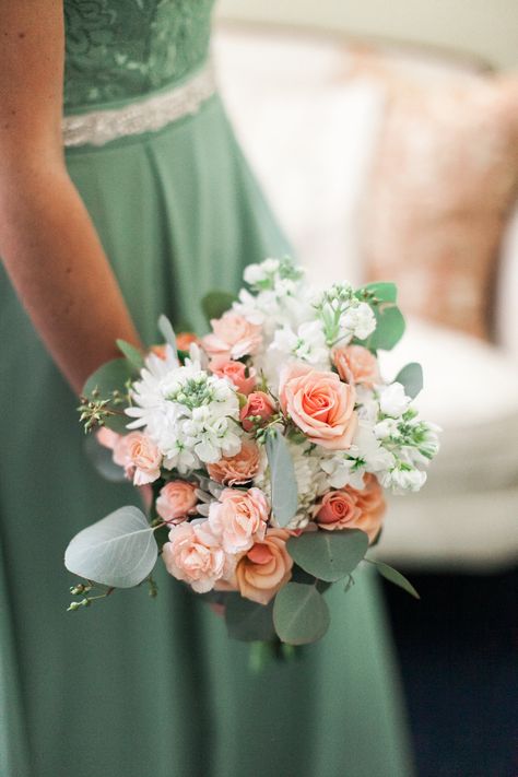 Sage and Peach Spring Wedding Flowers Peach Spring Wedding, Salmon Wedding, Peach Wedding Theme, Coral Wedding Themes, Peach Shades, Bridal Bouquet Peach, Peach Wedding Colors, Peach Wedding Bouquet, Spring Orange