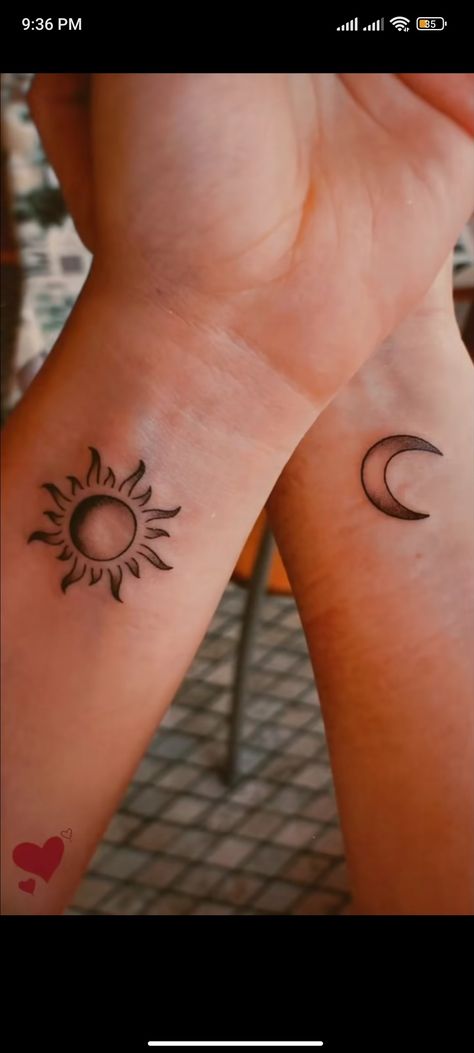 Luna Tattoo, Maching Tattoos, Sun And Moon Tattoo, Sun Tattoo Designs, Couple Tattoos Unique, Moon Tattoos, Pretty Hand Tattoos, Moon Tattoo Designs, Matching Couple Tattoos