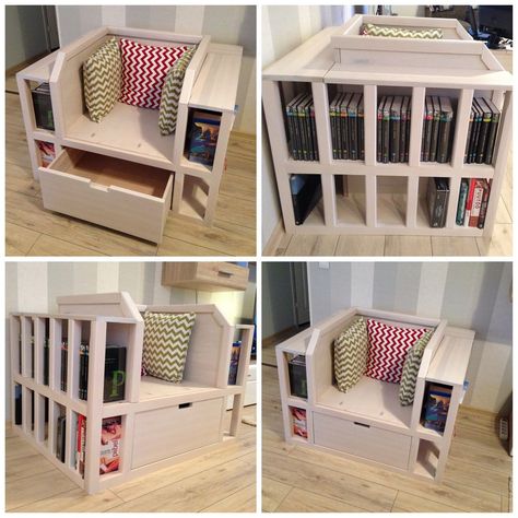 Bookshelf Chair Diy, Bookshelf Chair, Diy Bookshelf, Dekorasi Kamar Tidur, Bookshelves Diy, Reading Chair, Diy Chair, Home Library, Reading Nook