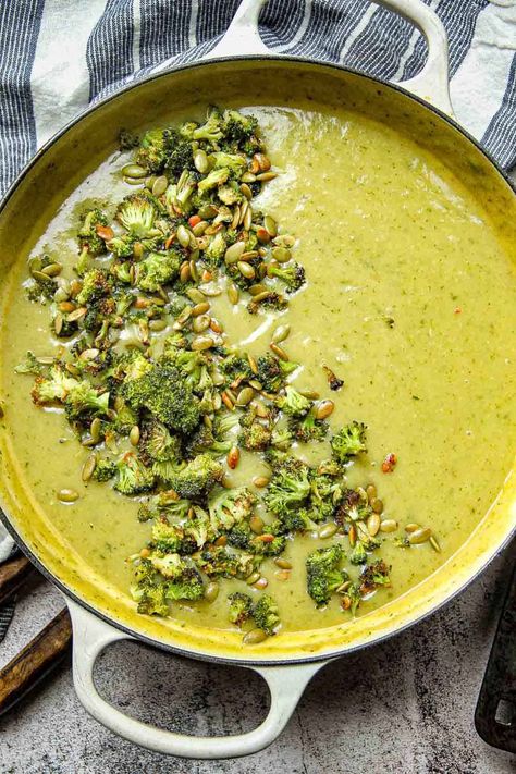 Shredded Broccoli Recipes, Broccoli Orzo Soup, Broccoli Soup Recipes Healthy, Brocolli Soup Recipes, Roasted Broccoli Soup, Healthy Broccoli Soup, Soup With Broccoli, Broccoli Soup Healthy, Broccoli Cauliflower Soup