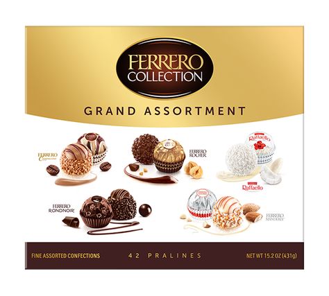 Ferrero Collection Grand Assortment 42 Piece Gift Box Chocolate Cappuccino, Hazelnut Milk, Coconut Almond, Premium Chocolate, Holiday Gift Box, Chocolate Gift Boxes, Chocolate Assortment, Gourmet Chocolate, Ferrero Rocher