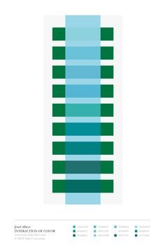 Color illusion in blues and greens, courtesy of the Interaction of Color app Neon Plants, Josef Albers Color, Psychology Infographic, Interaction Of Color, Joseph Albers, Color Illusions, American Auto, Color Composition, Josef Albers