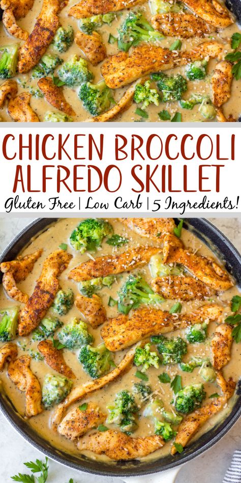 Chicken Alfredo Broccoli, Alfredo Broccoli, Super Simple Dinner, Chicken Recipes Dairy Free, Broccoli Skillet, Low Sugar Diet Recipes, Cajun Chicken Alfredo, Low Carb Gluten Free Recipes, Low Fat Chicken