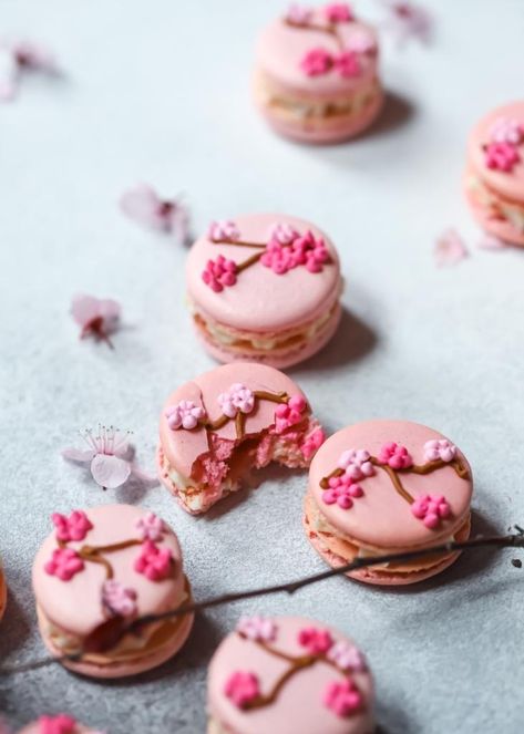 Sunday Treats, Cherry Blossom Wedding Theme, Homemade Macarons, Cherry Blossom Party, Cherry Blossom Cake, Cherry Blossom Theme, Cherry Blossom Wedding, Yellow Wildflowers, Buttercream Filling