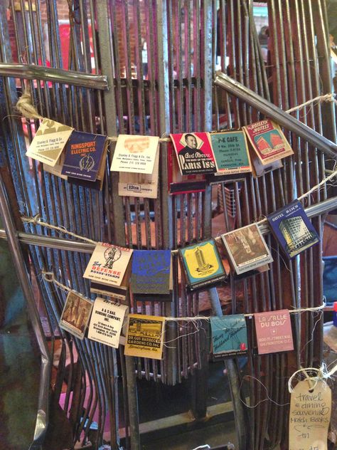 Vintage matchbook display inside Antique Archeology in Nashville TN Vintage Matchbooks Display, Matchbook Collection Display Ideas, Matchbook Display, Collection Display Ideas, Matchbook Collection, Antique Archeology, Match Books, Vintage Matchbooks, American Pickers