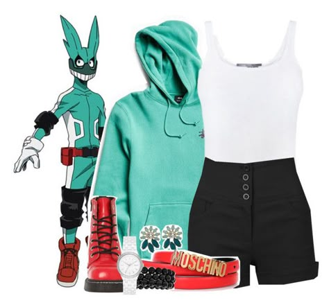 "Boku no / My Hero Academia: Deku" by ladymagique ❤ liked on Polyvore featuring Stussy, Vince, LE3NO, Charlotte Russe, Moschino, Bling Jewelry, T.U.K., DKNY, MHA and deku My Hero Academia Merchandise, Character Inspired Outfits, Fandom Fashion, Fandom Outfits, Casual Cosplay, Anime Inspired Outfits, Kawaii Fashion Outfits, Themed Outfits, Costume Outfits