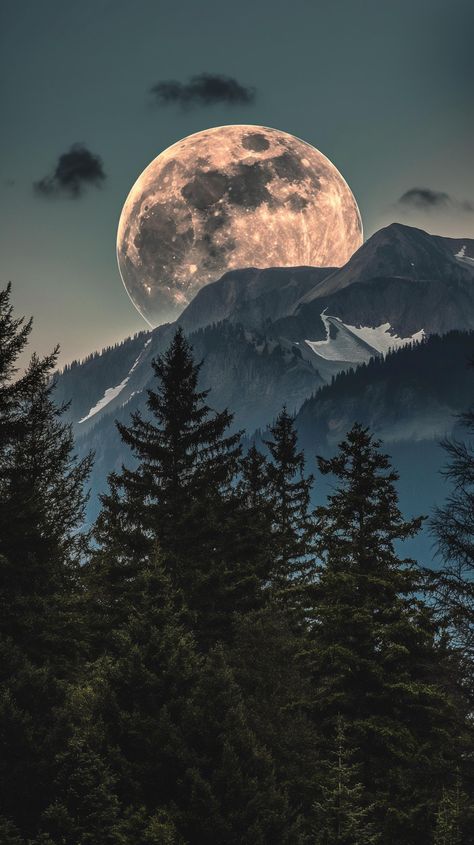 Mountain And Moon Wallpaper, Mystical Nature Aesthetic, Full Moon Mountains Night, Good Night Nature Images, Moon Aesthetic Landscape, Moon Magic Aesthetic, Moon Reflection On Water, Forest Moonlight, Moon Over Mountains