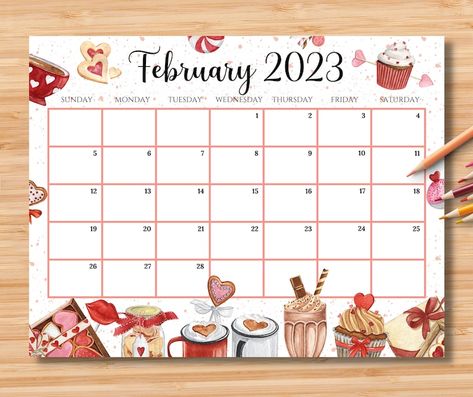 February Calendar 2023, Calendar February, Fillable Calendar, February Calendar, Cat Calendar, Editable Calendar, Cute Calendar, Kids Schedule, Monthly Calendars