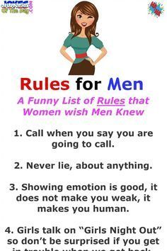 Rules For Men, Funny Lists, Man Rules, Never Lie, Funny Long Jokes, Relationship Jokes, Long Jokes, 4 Girls, Joke Of The Day