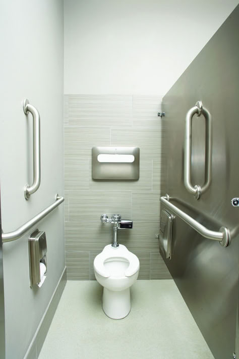 Gallery of How to Design Safe Bathrooms for the Elderly - 6 Hospital Toilet, Bathroom For Elderly, English Toilet Seat, Senior Bathroom Design, Bathroom Renovation Shower, Colored Toilets, Accessible Bathroom Design, Disabled Bathroom, Ada Bathroom