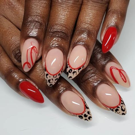 Shellac Nails Designs Summer Ideas, November Nails French Tip, Leopard Toe Nail Designs, Print Nails Design, Leopard And Red Nails, Glitter Nails Ideas, Red And Leopard Print Nails, Red Leopard Print Nails, Fall Toe Nails