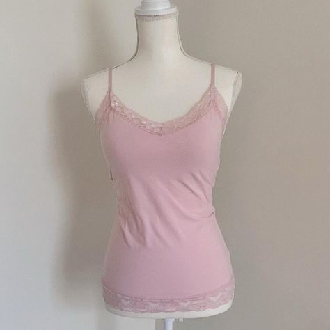 𐙚 pretty pink lace cami with bra pads ⋅˚₊‧ ୨୧ ‧₊˚... - Depop Pink Y2k Grunge, Pink Lace Cami, Lace Outfits, Pink Y2k, Lace Cami Top, Y2k Pink, Lace Cami, Pink Tank, Y2k Grunge