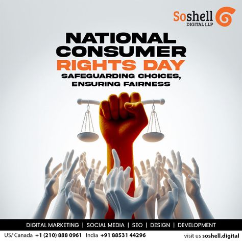 Today, on National Consumer Rights Day, let's acknowledge the power of informed choices. Soshell is committed to fostering a marketplace where consumers are protected, empowered, and respected. 💼✨ #ConsumerAwareness #FairTrade #SoshellCares #digitalmarketingexpert #SocialMediaDesign #socialmediastrategy National Consumer Rights Day, Social Science Project, Consumer Rights, Human Rights Day, Balcony Grill, Balcony Grill Design, Key Visual, Typography Poster Design, Science Project