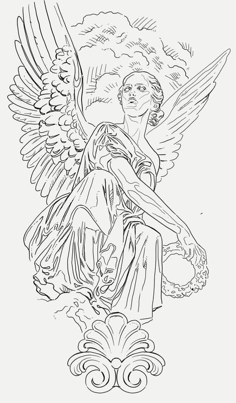 Lighting Tattoo Design, Angel Tattoo Stencil, Statues Tattoo, Bvb Tattoo, Angel Tattoo Stencils, Angel Stencil, Card Tattoo Designs, Statue Tattoo, Greek Mythology Tattoos