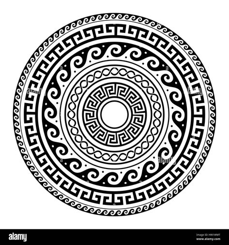 Ancient Greek Tattoo, Tato Maori, Maori Tattoos, Greek Pattern, Circle Tattoos, Marquesan Tattoos, Motif Art Deco, Muster Tattoos, Ancient Greek Art