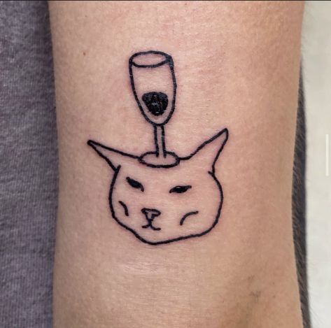 Cat With Knife Tattoo, Soup Tattoo, Cat Outline Tattoo, Cat With Knife, Wine Tattoo, Beer Tattoos, Trinity Tattoo, Cat Outline, Knife Tattoo