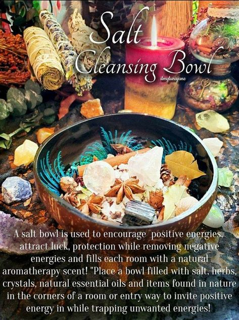 Sunday Magick, Salt Cleanse, Salt Bowl, Candle Magick, Natural Aromatherapy, Magical Herbs, Magick Book, Removing Negative Energy, Witchy Crafts