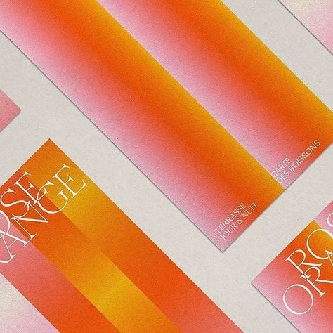 Design by Women on Instagram: "Beautiful branding by @hayley__lim with @baillat_studio created for RoseOrange summer terrace 🧡  ‘RoseOrange is the new summer terrace of the A5 group. Perched on the 44th floor of Place Ville Marie, RoseOrange takes its name and its graphic identity from the sunsets over which the terrace offers a breathtaking view. Built around gradients ranging from pink to orange, the identity is centred around an interlocked elegant serif that plays on counter-forms and a monogram where the O evokes a setting sun.  The graphic environment uses fun partitioning of gradients in order to create evolving patterns. The result is an identity that is both refined and festive, an invitation to celebrate the summer heat, cocktail in hand.’  Art Direction & Design: Hayley Lim Stu Art Deco Layout Design, Gradient Pattern Design, Pink Orange Branding, Summer Branding Design, Celebration Graphic Design, Elegant Design Graphic, Orange Branding Design, Coral Branding, Graphic Design Orange