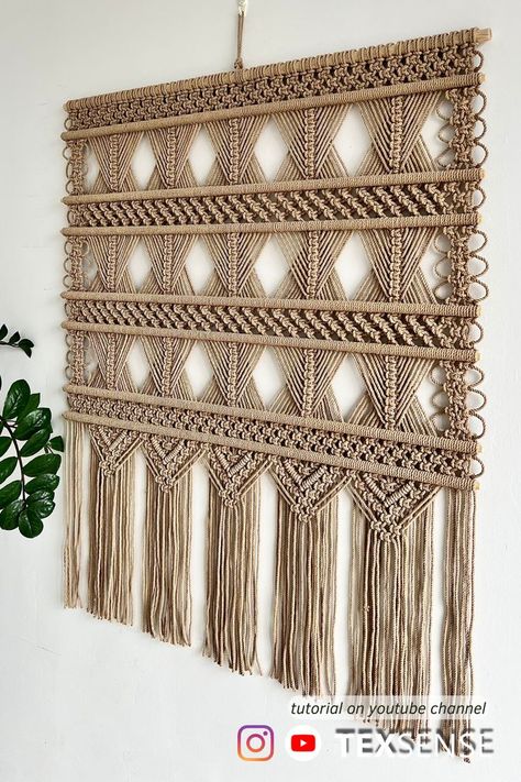 Welcome to the new tutorial! Let's make a macrame wall hanging, step by step, with me🥰 Tutorial on my YouTube channel TEXSENSE 🎥 #macrame #macrametutorial #macramewallhanging #diy #diymacrame #macrameidea #wallhanging #beige #beigedesign #beigedecor #beigeinterior #beigecolor #homedecor #boho Large Macrame Wall Hanging Tutorial, Wall Hanging Tutorials, Beginner Macrame Projects, Diy Macrame Wall Hanging Tutorials, Beginner Macrame, Macrame Wedding Decor, Hanging Macrame Wall Art, Home Decor Macrame, Diy Macrame Wall Hanging