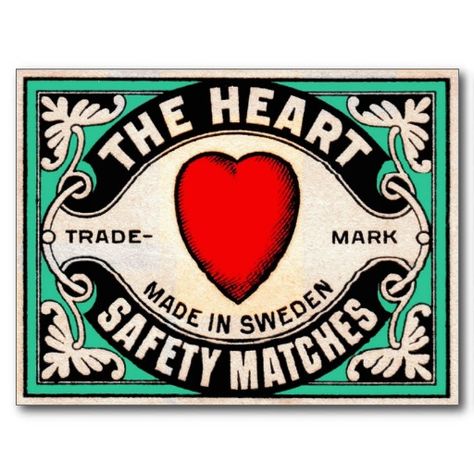 The Heart safety matches (Sweden) Etiquette Vintage, Matchbook Art, Matchbox Art, Safety Matches, Vintage Packaging, Vintage Graphic Design, Wow Art, Kids Sleep, Vintage Labels