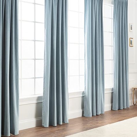 Blue Curtains Living Room, Light Blue Curtains, Blue Velvet Curtains, Velvet Room, Unique Curtains, Drapes For Living Room, Velvet Drapes, Window Treatments Bedroom, Simple Curtains