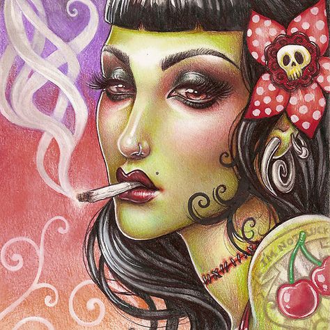 Zombies Can Smoke by Medusa Dollmaker Rockabilly Art, Zombie Art, Art Photography Portrait, Zombie Girl, Beating Heart, Psychobilly, Rockabilly Fashion, Great Tattoos, Doll Maker