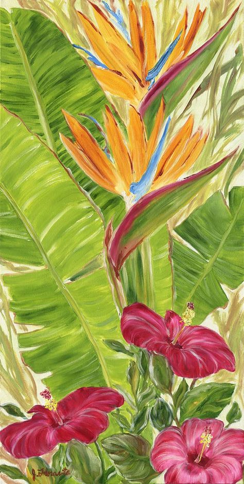 숲 사진, Paradise Painting, Paradise Flowers, Tropical Painting, Hawaiian Art, Tropical Bird, Tropical Art, Bird Of Paradise, Birds Of Paradise