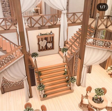 Sims Stairs Ideas, Sims 4 Staircase Ideas, Sims Entryway Ideas, Sims 4 Cabin Interior, Sims 4 Staircase, Sims 4 Stairs Ideas, Ts4 Build Mode Cc, Sims 4 Foyer Ideas, Bloxburg Stairs