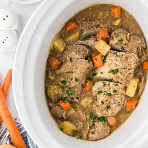 Slow Cooker Pork Tenderloin with Potatoes and Carrots Crock Pot Pork Tenderloin With Veggies, Pork With Potatoes And Carrots, Crockpot Pork Tenderloin With Potatoes And Carrots, Easy Crockpot Pork Tenderloin, Slowcooker Pork Tenderloin Recipes, Pork Tenderloin Stew Slow Cooker, Slow Cooker Pork Tenderloin Recipes Easy, Crock Pot Pork Tenderloin And Potatoes, Crockpot Pork Tenderloin And Gravy