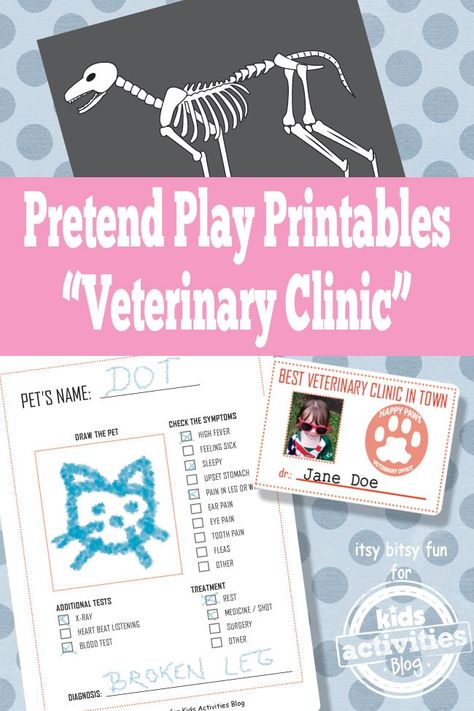 I love these!  An entire printable pretend play veterinary clinic for kids - so cute! Preschool Pets, Prek Homeschool, Doctor Play, Pretend Play Printables, Play Printables, Pet Theme, Dramatic Play Preschool, Activity Workbook, Kids Printables