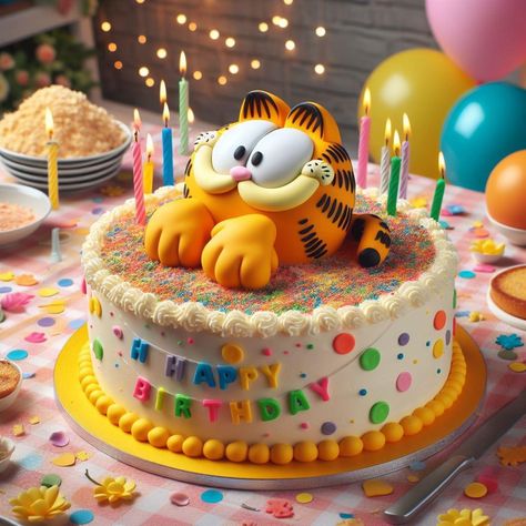 Garfield Cake Ideas, Garfield Birthday Cake, Garfield Party, Garfield Cake, Garfield Birthday, Minecraft Birthday Cake, Movie Cakes, Creative Birthday Cakes, Easy Cake Decorating