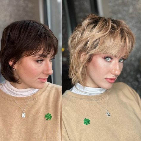 Volumized Shaggy Mullet Before and After Short Thick Wavy Hair, Shaggy Mullet, Short Shaggy Haircuts, Messy Bob Hairstyles, Short Shag Haircuts, Textured Haircut, Fine Straight Hair, Shaggy Short Hair, Shaggy Bob