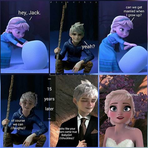 Ok this starts out a little creepy but doesn't Elsa look amazing and Jack look so handsome Frozen Theories, Jelsa Comics, Jelsa Fanart, Jack Frost And Elsa, Jack And Elsa, Disney Theory, Funny Disney Memes, Disney Princess Frozen, Disney Side