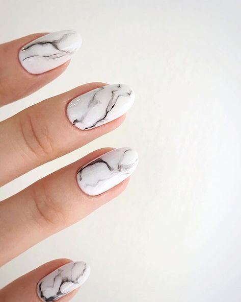 Black Marble Nails, Black And White Nail, Black And White Nail Designs, Black And White Nail Art, Black White Nails, Michelle Lee, Marble Nail Designs, Simple Gel Nails, White Nail Art