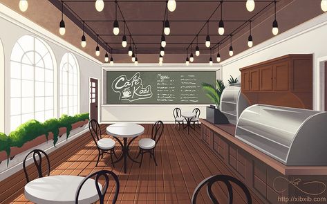 Anime Backgrounds Cafe, Lofi Background, Cafe Reference, City Backgrounds, Cafe Background, Anime Cafe, Anime Bg, Classroom Background, Gacha Background