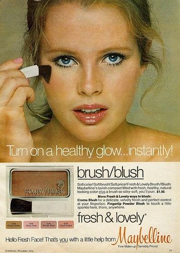 maybelline blush 1970-s-girl. I had this in Soft Fresh Peach. I wish they still made that shade. 1970s Makeup, Maybelline Cosmetics, Vintage Makeup Ads, 70s Makeup, Beauty Advertising, Makeup Ads, Retro Makeup, Kim Basinger, Retro Beauty