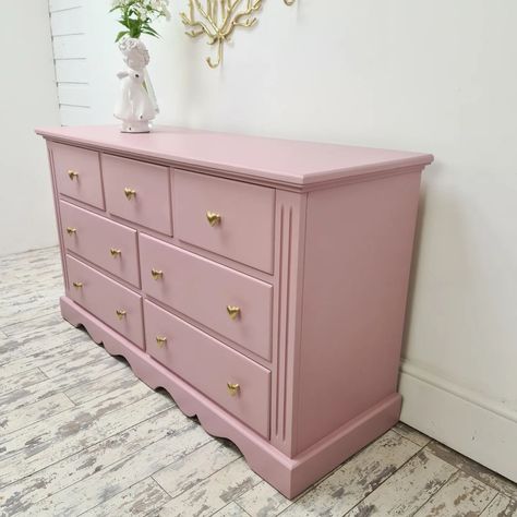 What a difference a splash of colour and change if handles make. We were specifically asked to source a large chest of drawers no higher than 76 cm; so our customer can get it up the stairs. This is for their little girl's room, so she can grow with it for many years until she gets sick of pink 😆. Seriously, we think she will cherish it for years to come. What do you think? ○ ○ ○ #pinkfurniture #multidrawer #goldheart #furnituretransformation #FurnitureRevival #furniturerefinishing #fu... Pink Drawers, Restored Furniture, Large Chest Of Drawers, Drawer Bedroom, Pink Furniture, Furniture Restoration, Refinishing Furniture, Girl's Room, Chest Of Drawers