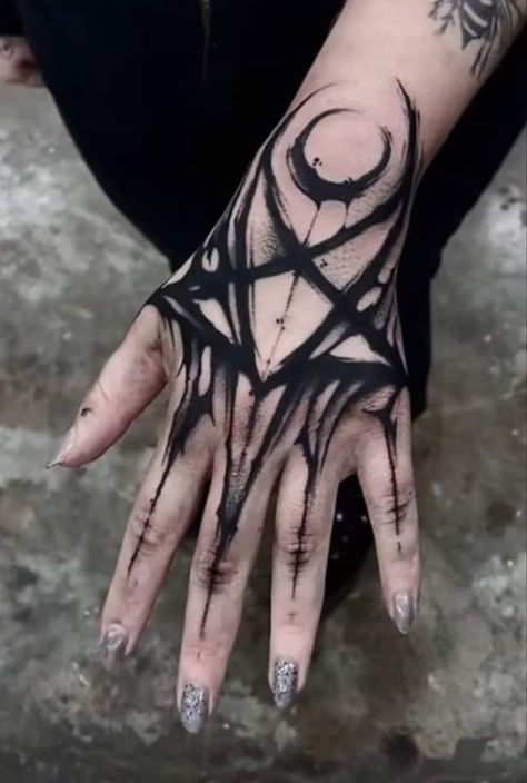 Baphomet Neck Tattoo, Satanic Symbol Tattoo, Demonic Hand Tattoos, Satanic Tattoo Design Ideas, Occult Tattoo Ideas, Emo Tattoos Goth, Satanic Tattoo Design, Satanic Tattoo, Baphomet Tattoo