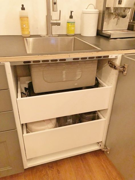 How to install a MAXIMERA drawer under non-IKEA sink. Add more storage under the sink with MAXIMERA drawers. Ikea Kitchen Drawer Hack, Ikea Kitchen Drawer Organization, Ikea Wood Countertops, Under Sink Shelves, Ikea White Shelves, Ikea Kitchen Drawers, Ikea Kitchen Sink, Kitchen Drawer Inserts, Ikea Sink