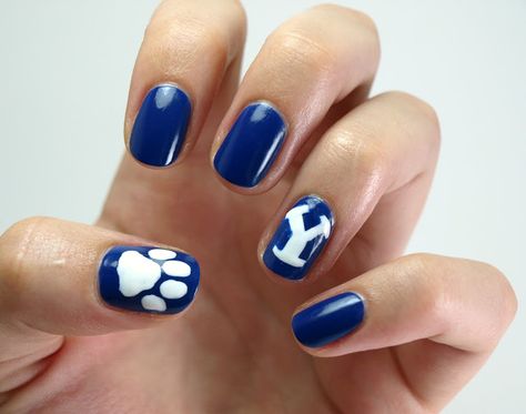 Day 5: Blue, Go BYU Cougars! #31DC2013 Byu Football Nails, Byu Nails, School Spirit Nails, Cookie Monster Nails, Toenail Polish Designs, Basketball Nails, Spirit Nails, Patriotic Nails Design, Byu Football