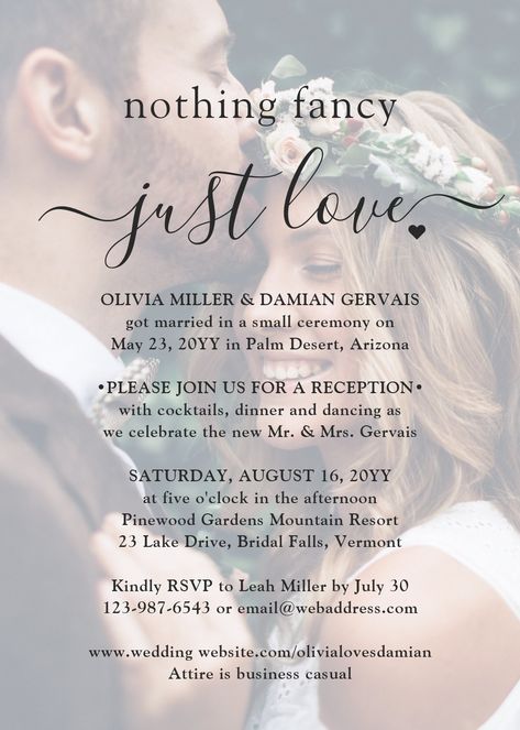 Facebook Wedding Invitation Wording, 2nd Wedding Invitations Wording, Wedding Elopement Reception, Wedding Invitations For Second Marriage, Private Wedding Ceremony Invitation, Last Minute Wedding Invitations, Small Wedding Celebration Ideas, Vow Renewal Elopement Ideas, Commitment Ceremony Invitations