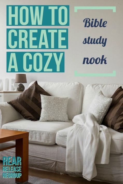 How to create a cozy Bible study nook using a few simple tools, decorations, and accessories from around your home. Look forward to time in the Scriptures! Bible Study Room, Cozy Study Space, Devotional Ideas, Bible Learning, Christian Growth, Bible Studies For Beginners, Fhe Lessons, Prayer Closet, Study Corner